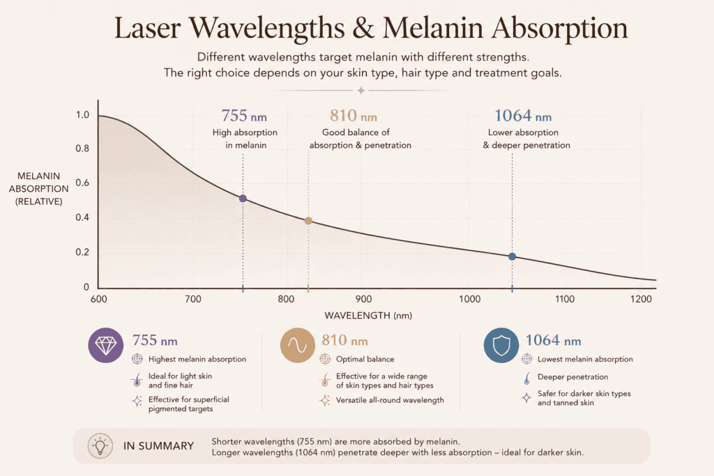 Laser wavelenghts and melanin absorption